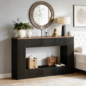 English Elm Coffe Fluted Console Table Walnut Top Mdf Entryway Sofa Back Modern Accent T3971P449793