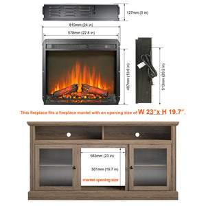English Elm 23 Inch Electric Fireplace Insert with Led Log Set Remote Timer and 5000 Btu Heat W1769P164927