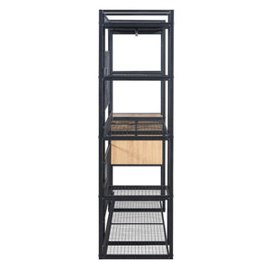 English Elm Open-Style Wardrobe Storage System with Heavy-Duty Metal Frame, Rails, Shelves & Drawers - Sleek Durable Design for Organized Living Black SF000087AAB