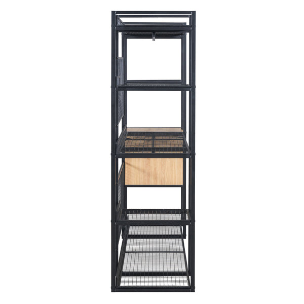 English Elm Open-Style Wardrobe Storage System with Heavy-Duty Metal Frame, Rails, Shelves & Drawers - Sleek Durable Design for Organized Living Black SF000087AAB
