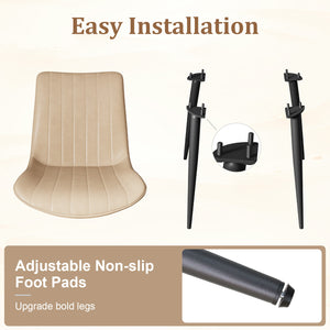 English Elm Khaki Pu Leather Armless Dining Chairs Set Of 4 With Metal Legs – Modern Wave Pattern & Comfort T3967P383850