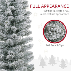 English Elm Homcom 5Ft Snow Flocked Pencil Christmas Tree With 263 Tips, Easy Assembly & Metal Base For Small Spaces W2225P229176