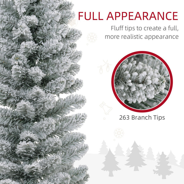 English Elm Homcom 5Ft Snow Flocked Pencil Christmas Tree With 263 Tips, Easy Assembly & Metal Base For Small Spaces W2225P229176