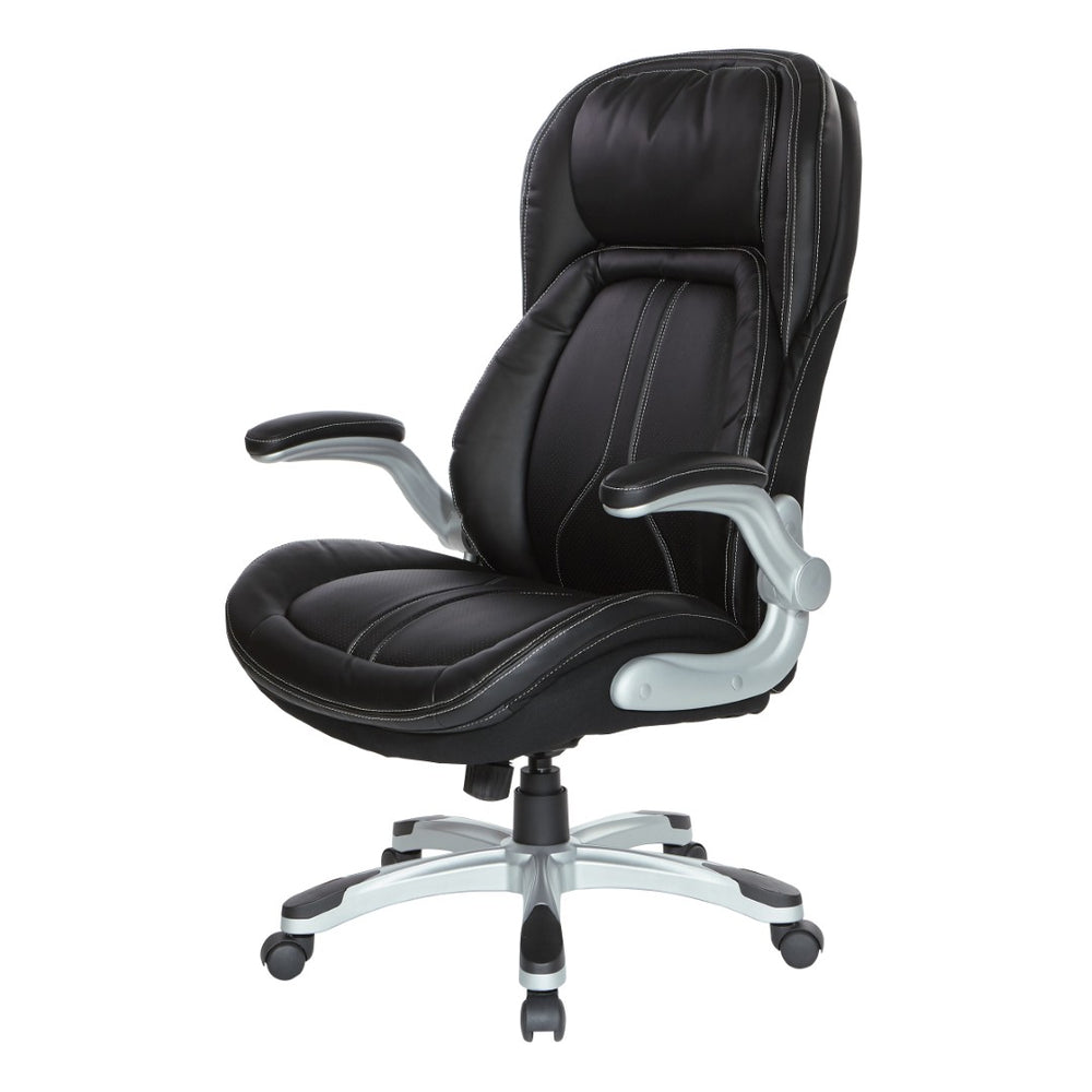 OSP Home Furnishings Bonded Leather Executive Office Chair with Lumbar Support and Ergonomic Adjustable Seat Silver ECH620636-EC3