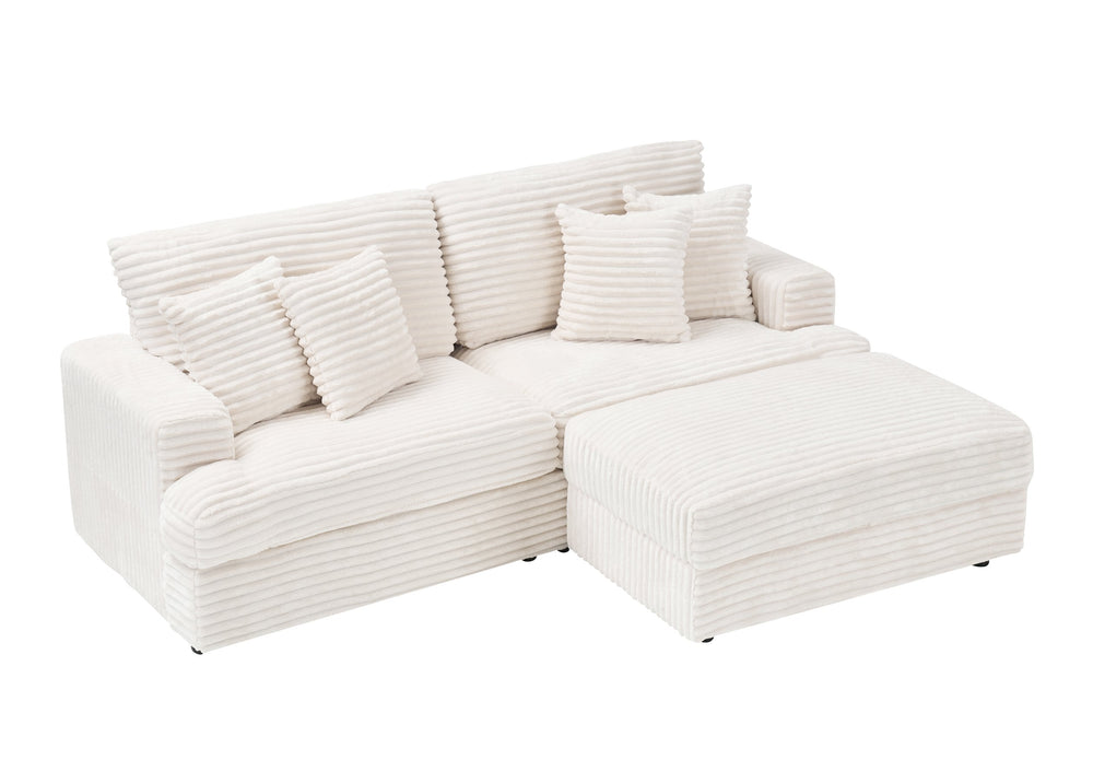 English Elm 88.58 Inch White Corduroy Sofa – Plush Comfort, Stylish Design & Practical Storage For Living Spaces W3356S00011