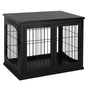 English Elm Pawhut Stylish Dog Crate End Table – Dual-Purpose Furniture For Small Dogs, Lockable Door & Modern Design W2225P217154-GIGA