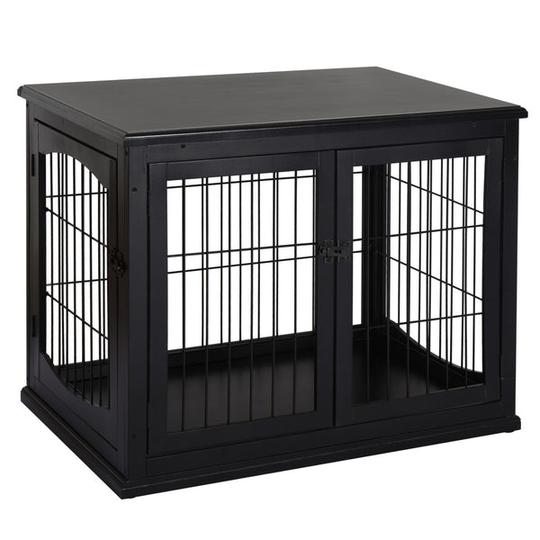 English Elm Pawhut Stylish Dog Crate End Table – Dual-Purpose Furniture For Small Dogs, Lockable Door & Modern Design W2225P217154-GIGA