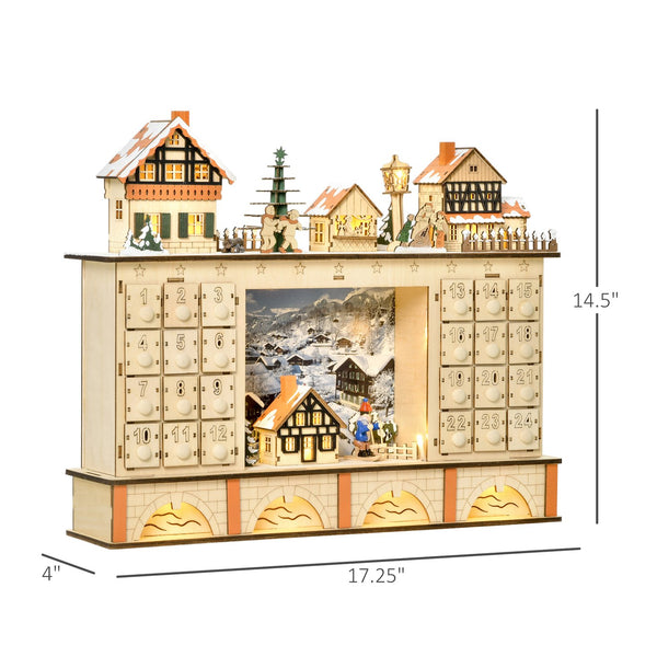 English Elm Light up Wooden Advent Calendar Village with 24 Drawers and Led Glow for Holiday Decor T3971P414396