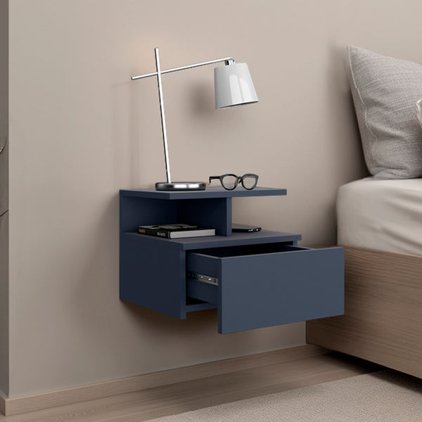 English Elm Adele Navy Blue Floating Nightstand with Drawer & Dual Shelves, Easy Assemble, Space-Saving Storage B200P378369