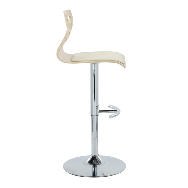English Elm Adjustable Swivel Barstools Mid-century Modern Walnut and Cream Faux Leather Set of 2 B202S02182