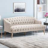 Christopher Knight Home® - Noble House - Adelia Contemporary Tufted Fabric 3 Seater Sofa, Beige and Natural