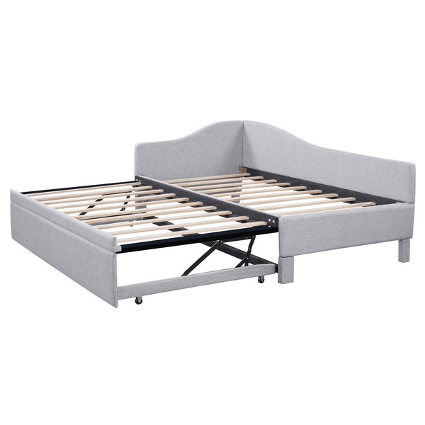 English Elm Twin L-shaped Linen Upholstered Daybed with Hydraulic Pop-up Trundle for Guest Rooms Gray SF000193AAE-1