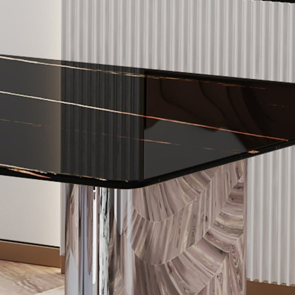 English Elm Table Set With 8 Modern White Pu Chairs - Sleek Imitation Marble Top & Durable Stainless Steel Legs W1151S04189-GIGA