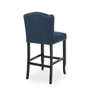English Elm Christopher Knight Home® - Vienna Tufted Wingback Counter Stools Set of 2 — Button-Tufted Fabric, Nailhead Trim, Rubberwood Frame Navy Blue 64856.00NBLU