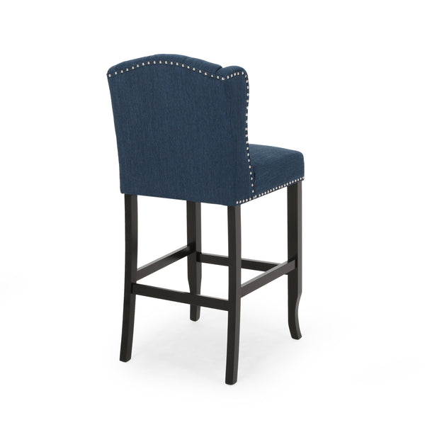 English Elm Christopher Knight Home® - Vienna Tufted Wingback Counter Stools Set of 2 — Button-Tufted Fabric, Nailhead Trim, Rubberwood Frame Navy Blue 64856.00NBLU
