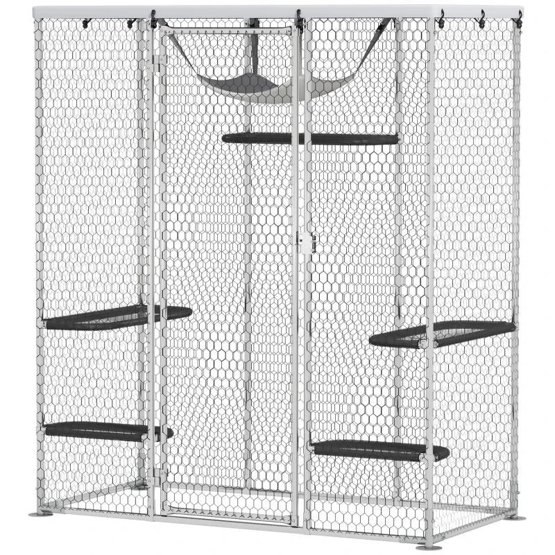 English Elm Pet Catio Walk-in Outdoor Enclosure Galvanized Steel Mesh Weatherproof Cat Habitat T3971P476743