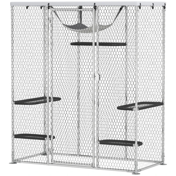 English Elm Pet Catio Walk-in Outdoor Enclosure Galvanized Steel Mesh Weatherproof Cat Habitat T3971P476743