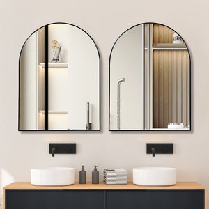 English Elm 30x40 Arched Bathroom Mirror with Anti-Rust Metal Frame, Shatterproof 4mm HD Glass & Easy Mounting Black W2203P310332