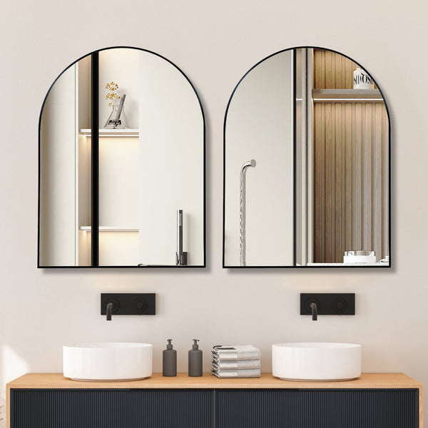 English Elm 30x40 Arched Bathroom Mirror with Anti-Rust Metal Frame, Shatterproof 4mm HD Glass & Easy Mounting Black W2203P310332