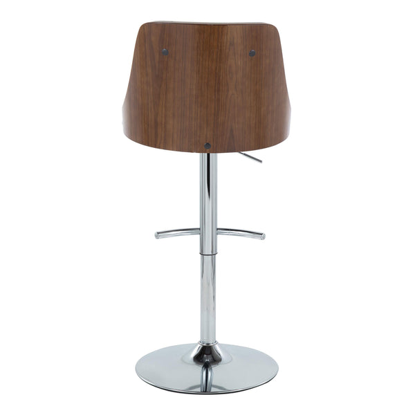 English Elm Gianna Adjustable Barstools Set Of 2 - Mid-Century Modern Chrome & Walnut With Grey Faux Leather Comfort B202S00892
