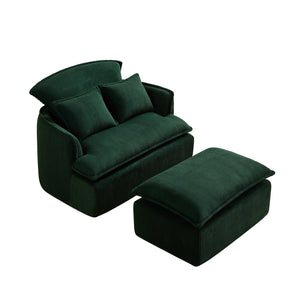 English Elm Convertible Compressed Sofa Chair Ottoman Corduroy Fold-Out Recliner for Small Spaces Dorm Apartments Green W1036P251813