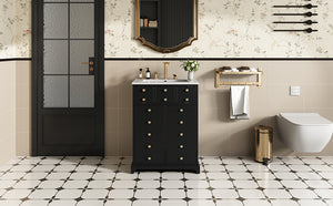 English Elm 24" Modern Bathroom Vanity with Ceramic Sink, Gold Handles, Tip-Out Drawer & Dual Soft-Close Doors N710P276692B