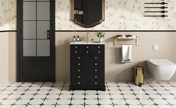 English Elm 24" Modern Bathroom Vanity with Ceramic Sink, Gold Handles, Tip-Out Drawer & Dual Soft-Close Doors N710P276692B