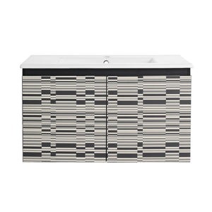 English Elm 30'' Floating Wall-Mounted Bathroom Vanity With Sleek Ceramic Sink & Soft-Close Cabinet Design W999S00210