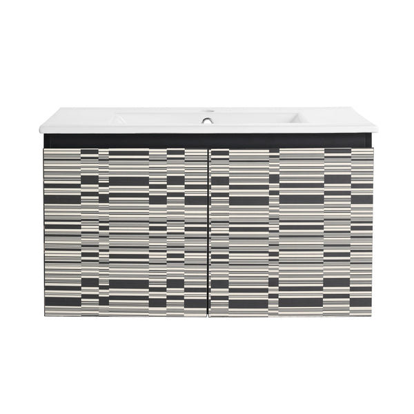 English Elm 30'' Floating Wall-Mounted Bathroom Vanity With Sleek Ceramic Sink & Soft-Close Cabinet Design W999S00210