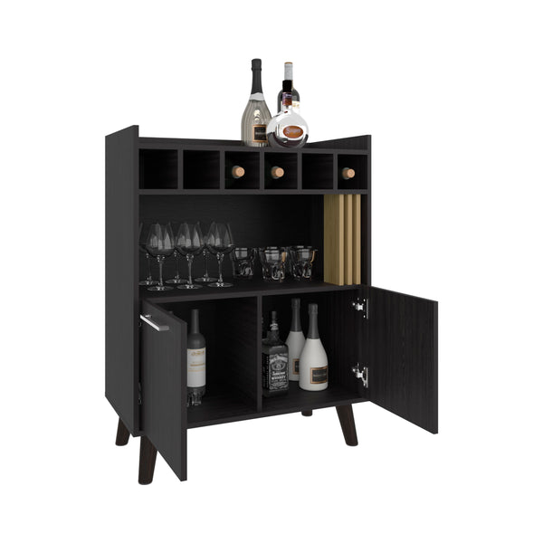 English Elm Vance 40" High Bar Cabinet Dark Wenge with Six Bottle Cubbies, Two Doors, Shelves & Countertop B200P253743