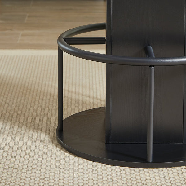 English Elm 3-piece Round Bar Set Mid-century Matte Finish Table with Wood Grain Stools Black W1162P433405