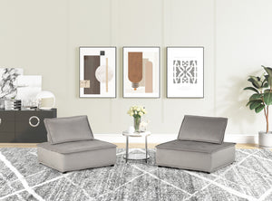 English Elm Aveline Velvet Tufted Modular Lounge Chair Set Armless Sectional for Living Room Light Gray B2749S00028