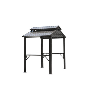 English Elm 8×5FT Hardtop Grill Gazebo with Galvanized Steel Double Roof, Stable Frame, Shelves, Hook, Opener Grey W1859S00102