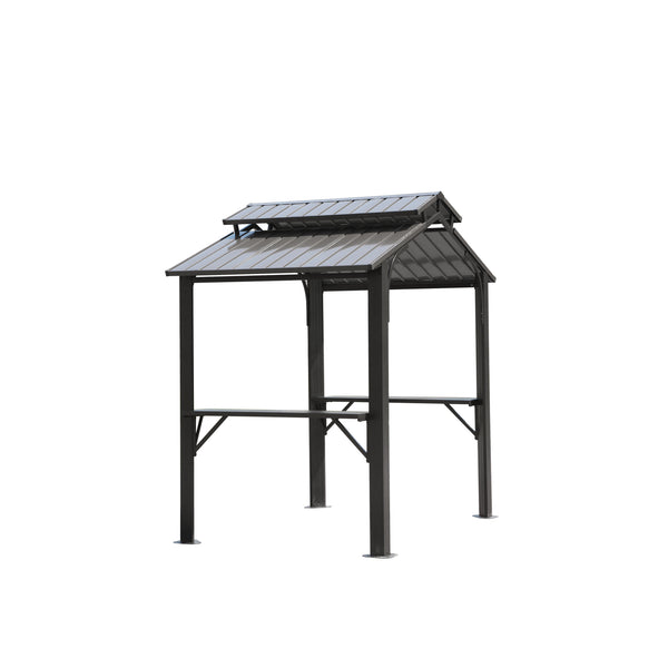 English Elm 8×5FT Hardtop Grill Gazebo with Galvanized Steel Double Roof, Stable Frame, Shelves, Hook, Opener Grey W1859S00102
