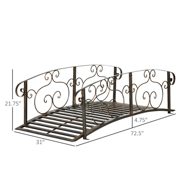 English Elm Outsunny 6' Decorative Metal Garden Bridge With Siderails – Elegant Arc Footbridge For Ponds & Streams W2225P217550-GIGA