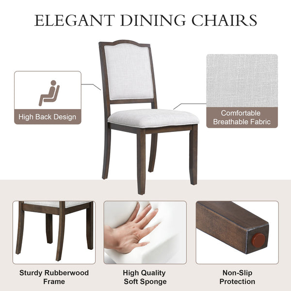 English Elm Farmhouse Upholstered Dining Chairs Set of 4 with High Back, Comfortable Modern Seating for Home Use Brown+Beige N752P271803D