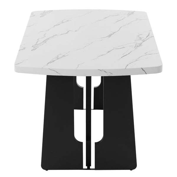 English Elm 63" Modern Faux Marble Dining Table with Geometric Rubberwood Legs, Durable 350lb Capacity, Easy Assembly White+Black N752P317333K