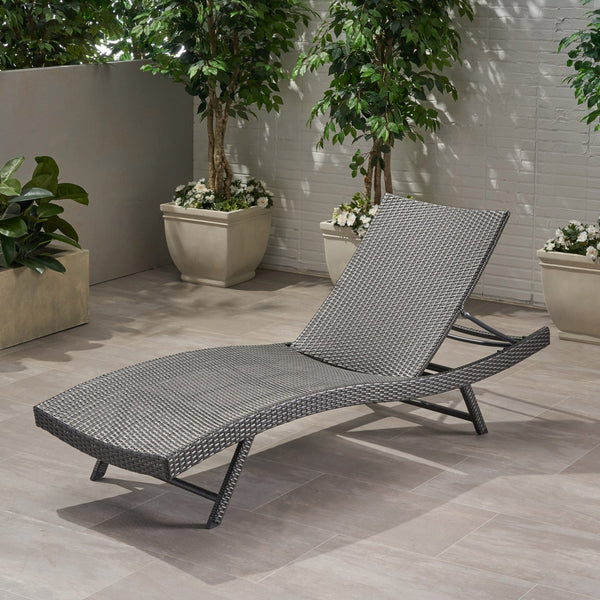 English Elm Christopher Knight Home® - Kauai Pe Wicker Chaise Lounge Chair – Hand-Crafted, Weather-Resistant, No Assembly, Modern Grey Design 54087.00GRY