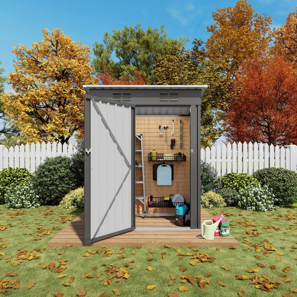 English Elm 5x3 Ft Galvanized Steel Outdoor Storage Shed with Peaked Roof and Lockable Door W3213P309351
