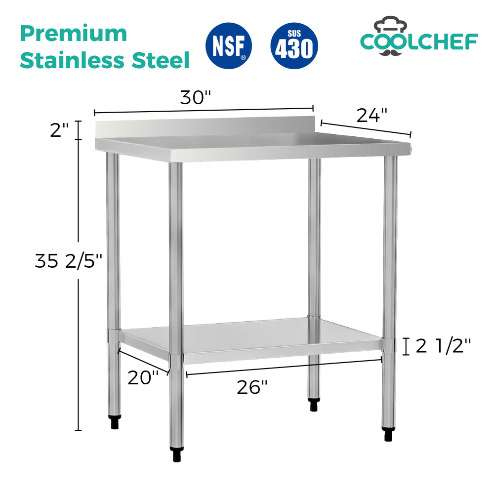 English Elm 24" X 30" Stainless Steel Nsf Prep Table with Backsplash and Storage Undershelf W3629P365469