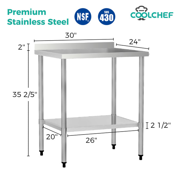 English Elm 24" X 30" Stainless Steel Nsf Prep Table with Backsplash and Storage Undershelf W3629P365469