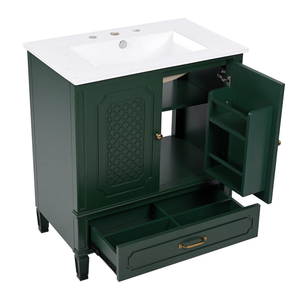 English Elm Christopher Knight Home® - 60" Bathroom Vanity Double Sink Freestanding Set with Ceramic Tops, Ample Adjustable Storage Green N759S313313F