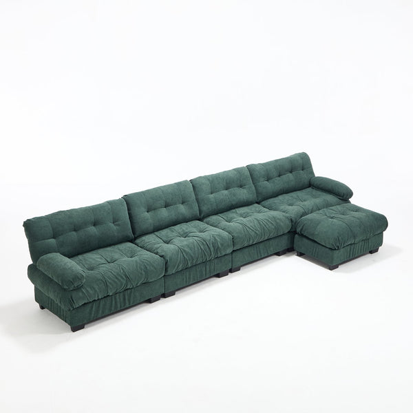 English Elm Modular Cloud Sofa Deep Seat Flannelette Sectional with Round Armrests for Living Room Green W2120S00047