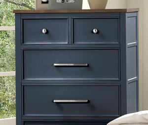 English Elm Modern Two-Tone Farmhouse Chest 8-Drawer Blue & Dark Brown with English Dovetail, Ball-Bearing Glides, Nickel Hardware B2741P369866