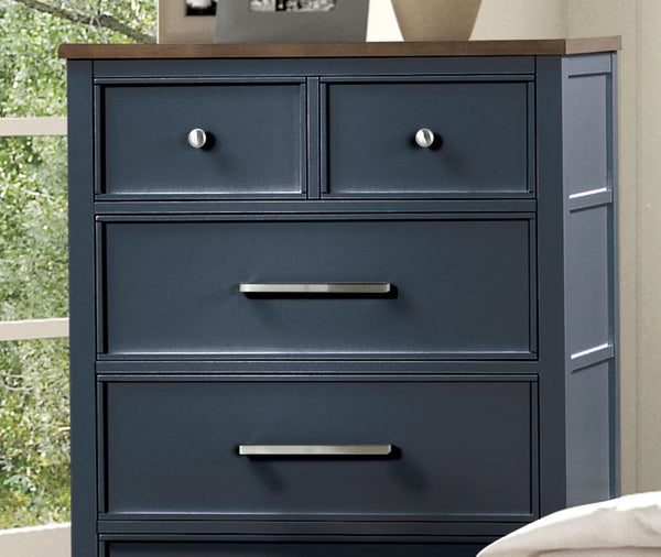 English Elm Modern Two-Tone Farmhouse Chest 8-Drawer Blue & Dark Brown with English Dovetail, Ball-Bearing Glides, Nickel Hardware B2741P369866