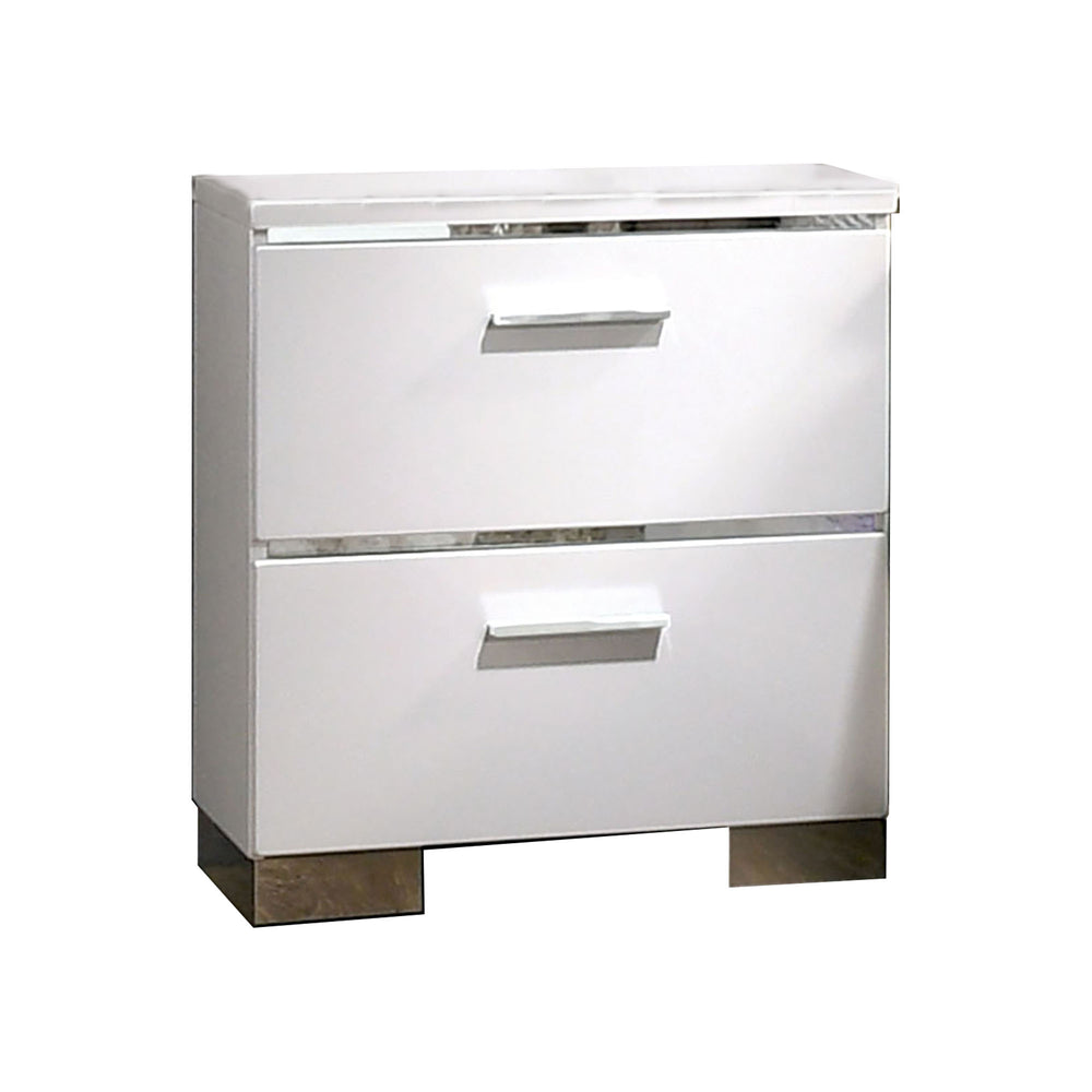 English Elm Wood and Metal Two Drawer Nightstand with Felt Lined Storage for Modern Bedrooms B056P416774