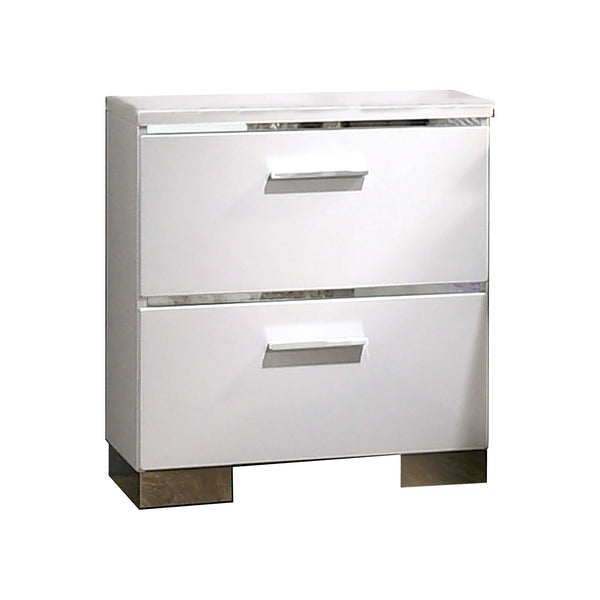 English Elm Wood and Metal Two Drawer Nightstand with Felt Lined Storage for Modern Bedrooms B056P416774