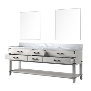 English Elm White Oak Double Bath Vanity 84" W With Carrara Marble Top & 2 Matching 36" Mirrors For Stylish Storage B2731S01661-GIGA