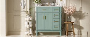 English Elm 30" Freestanding Bathroom Vanity Ceramic Sink Soft Close Cabinet Gray Wood Frame Light Green N729P427118F
