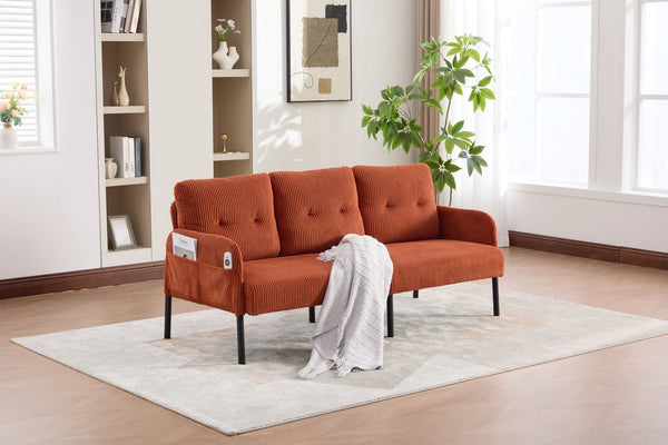 English Elm United We Win Corduroy Loveseat Plush Ergonomic Sofa with Spring Support Metal Legs Orange W1568P410045